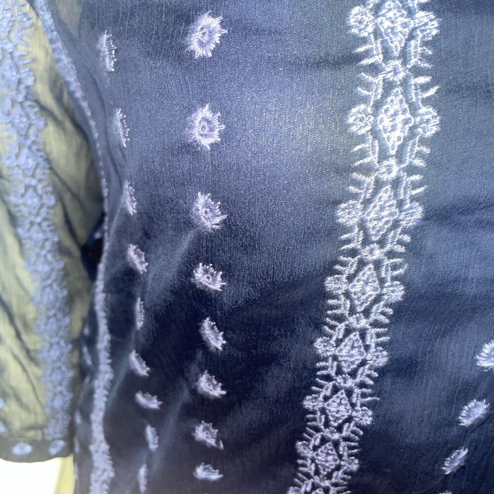 Olive And Oak Womens Blouse‎ 1X Blue Half Sleeve Lined Peasant Boho Festival Top - Picture 9 of 11